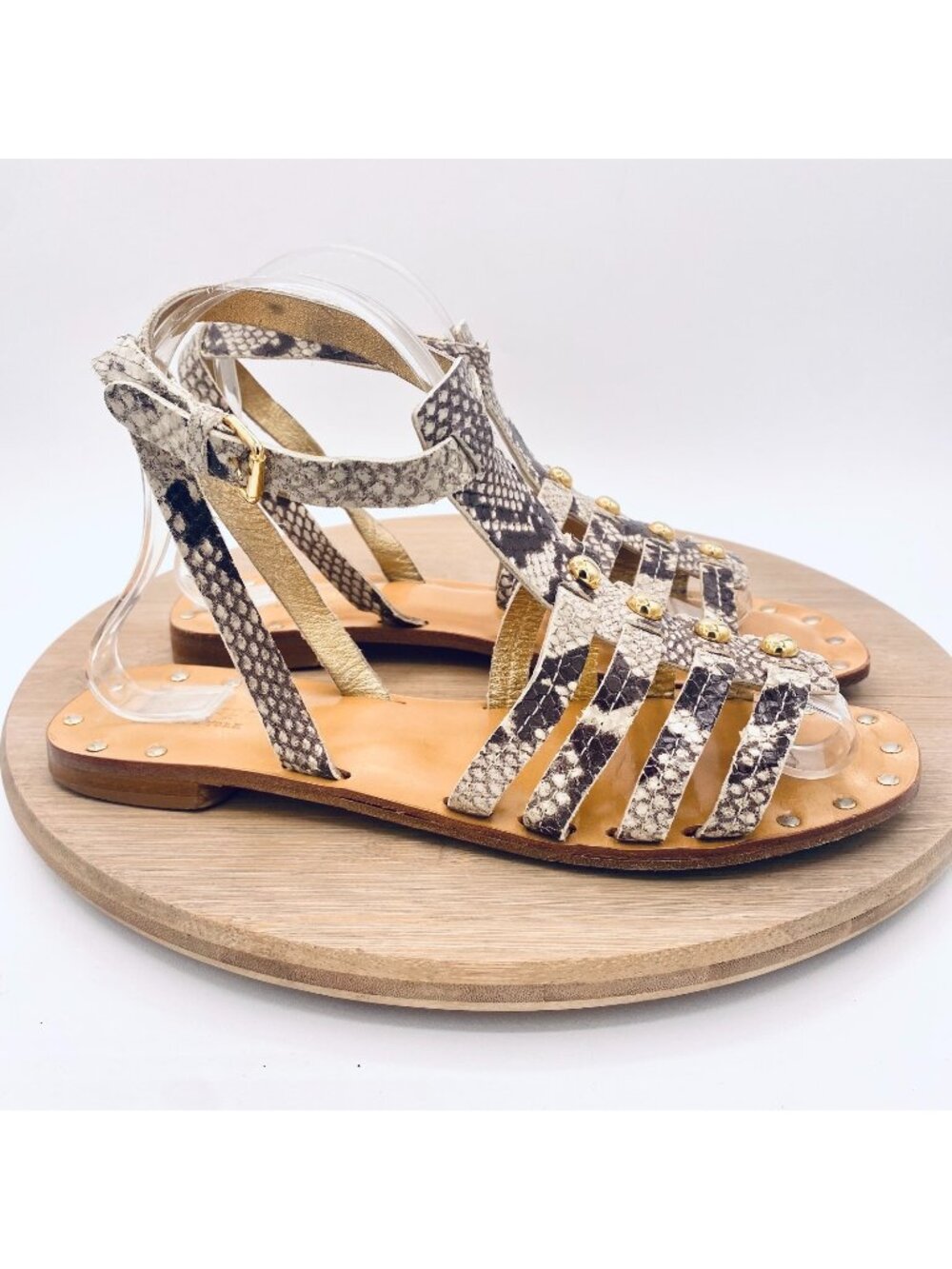 Kate Spade Shoes Womens 8.5 Leather Snakeskin Studded Gladiator Sandals Italy